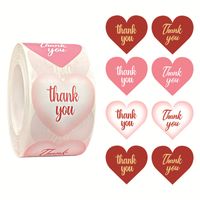 500pcs Roll 1.5inch Thank You Heart Paper Adhesive Stickers Gift Box Baking Envelope Bag Wedding Party Label Decor