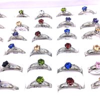 Por atacado 36pcs / lote anel feminino 4mm prata ouro aço inoxidável colorido zircão pedra moda jóias anéis de casamento casamento presentes