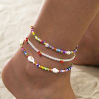 Anklets Boho Concha hecha a mano de semillas de semillas Conjunto de anklet para mujeres Multilayer imitación perla verano playa cadenas de pie joyería de moda