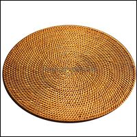 Mats & Pads Table Decoration Aessories Kitchen, Dining Bar Home Garden Mini Drink Handmade Braided Round Cup Rattan Woven Mat Non-Slip Coffe