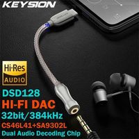 Keysion USB Typ C till 3,5 mm DSD128 Hi-fi Dual Audio Chip Decoder Headphone Amplifier Adapter DAC för Android Telefonfönster 10 Mac 211011