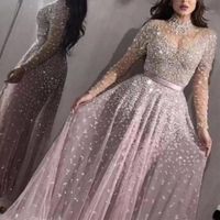 Kadınlar Zarif Resmi Akşam Parti Örgü Uzun Kollu Yüksek Bel Sequins Parlak Düğün Uzun Elbise 2020 En Yüksek Kalite Vestidos1
