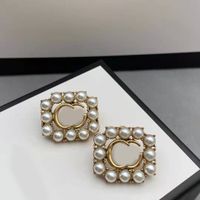 Diseñador de marca moda cuadrada perla letra pendientes damas damas fiesta boda pareja regalos compromiso joyería de lujo