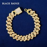 Link, Chain 15mm Gelado Chains Bracelet para Homens Luxo Miami Micro Pave Zircon Braceletes Moda Hip Hop Rock Jóias