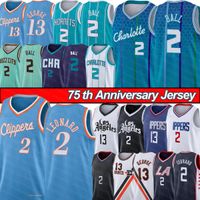Leonard "2 Paul 13 George Kawhi" Basketbal Jerseys Lamelo 2 Ball Clipper "Mens 75th Anniversary Charlottes T-shirt Hornet" Jersey NIEUW 22-23