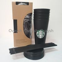 Starbucks 24oz / 710 мл пластиковый тумблер для многоразового цвета черного питья плоская нижняя чашка колонна