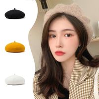Berets Simple Female Autumn And Winter Solid Color Woolen Be...