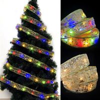 Christmas LED Lights Bronzing Double Ribbon String Light Xmas Ornaments Party Tree Decoration Pendant a10