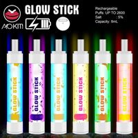 Аутентичные Aokit Glow Stick одноразовые E Cigarettes 2600 Puffs Vape Pen 1350MAH аккумуляторная батарея 8 мл префидентов POD устройства Kit Cube Lux