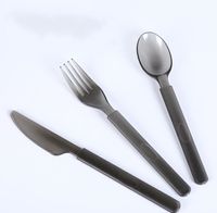Vajilla desechable Cuchara de plástico de grado alimenticio negro translúcido de alta calidad, cuchillo y tenedor de picnic de fiesta SN5983