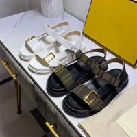 Frauen Signature Leder Flat Sandal Designer Diplides Schwarz Weiß Doppelband Lammfell Schuhe Maxi Metallschnalle Gummisohle mit Box
