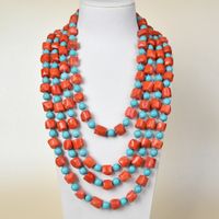 Biżuteria Guaiguai Długi Różowy Pomarańczowy Koral Blue Turkusowe Koraliki Naszyjnik 100inch Dla Kobiet Prawdziwe Gems Kamień Lady Moda Biżuteria