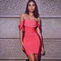 Casual Dresses Deer Lady Biggest Deal !!! Limit Stock!! Women Bandage Dres Pink Off Shoulder Dress Party Celebrity Bodycon Sexy