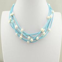 Perfecto Multi Strand Real Cuero Real Collar de perlas de agua dulce Joyería hecha a mano