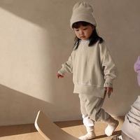 Ins Kalite Sonbahar Kore Kız Giyim Setleri Uzun Kollu Eşofman Çocuk Spor Suits Erkek Yuvarlak Boyun Saf Renk Pamuk Casual