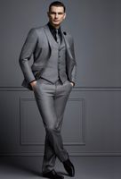 Yakışıklı Gri Erkekler Için Gri Takım Elbise Moda Damat Suit Düğün Smokin Satın Aldım Siparişlerim Traje De Tres Piezas Para Hombres Fato de Mens (Ceket + Yelek + Pantolon) HY6004