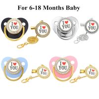 Pacifiers# 2 Pcs Luxurious Baby Pacifier&Pacifier Clip Chain Set BPA Free I Love You Pattern Born Silicone Soother For 6-18M