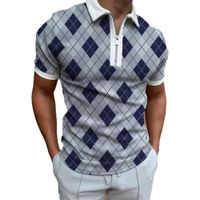 Геометрия контрастности 3D по всему напечатанному молнию поло рубашку поло Летняя улица, повседневная спортивная спортивная гольф с коротким рукавом битник мужская одежда