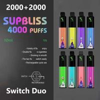 Оригинал Suppbbliss Switch Duo Одноразовые E Cigarettes 4000 Puffs Vape Pen 10 мл 5% Устройство с аккумуляторным аккумулятором 650 мАч Большой пара 8 + 8 цветов