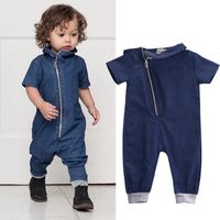 Jumpsuits Baby Boy Short Sleeve Long Pants Cool Denim Romper Toddler Clothes Girls Blue Jeans Jumpsuit Kids Sunsuit