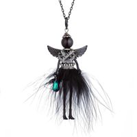 Naszyjniki wisiorek czarny biały pióro sukienka taniec lalka oświadczenie Necklacedant Angel Wing Girl Handmade biżuteria dla kobiet Collier F