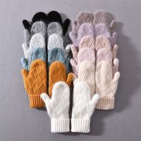 Женские кашемировые вязаные варежки высокое качество зимняя женская шерсть утолщение плюшевые мода теплые полные перчатки пальцев 211202