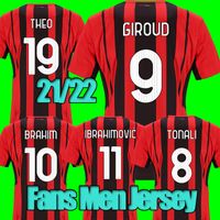 # 11 Ibrahimovic # 9 Giroud Home Vermelho Vermelho Jersey 2021/2022 # 10 Brahim # 19 Theo Soccer Shirt 21/22 # 13 Romagnoli Futebol Uniformes