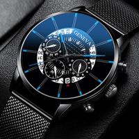 Relojes de pulsera 2021 Hombre Reloj Ginebra Black Steel Malla de malla Calendario Cuarzo Relojes deportivos Reloj Hombre Relogio Masculino
