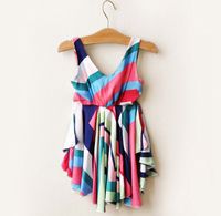 Girls Rainbow Stripe Dress Vest Sleeveless 80% Cotton One-piece Dresses 2017 Fashion Kids Summer Skirt 2-6T