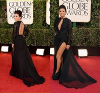 2015 72nd Golden Globe sexig svart prom klänning långärmad nyckelhål sida split chiffong långa kvällsklänningar dhyz 02