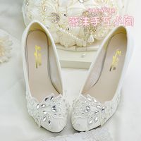 Handmade Ivory Crystal Lace Wedding Shoes Flat 4. 5cm 8cm Kit...