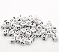 Mixed White Alphabet  Letter Acrylic Cube Beads 6x6mm(1 4"x1 4"), 500Pcs (B18077), yiwu
