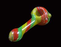 WSC- 1021 glass smoking pipes Rasta colored spoon pipe hand p...