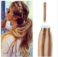 Wholesale price remy tape in human hair extensions 40pieces #6 613# cheap Brazilian tape hair extensions free shipping