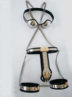 Dispositivi di castità femmina fatti a mano Set Cintura di castità + Chastity Bra + Polsini della coscia Polsini anale Vagina Plug BDSM Bondage Giochi di sesso per coppie
