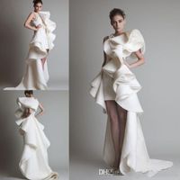 Designer Wedding Gowns One Shoulder Appliques Ruffles Sheath Hi-Lo Organza Customed White/Ivory Krikor Jabotian Bridal Dress
