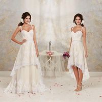 2020 Nova saia destacável Uma linha vintage vestidos de noiva espaguete cintas de cristal frisado faixa de alto padrão baixo vestidos de casamento 033