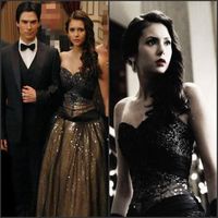 Incredibile corsetto gotico Black Prom Dresses Lungo 2019 Ball Gown Nina Dobrev vestito in Vampire Diaries Abito da sera con paillettes di lusso
