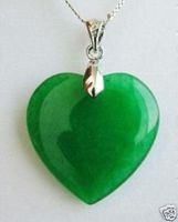 Wholesale- Green Jade Heart Shape Silver Pendant  necklace