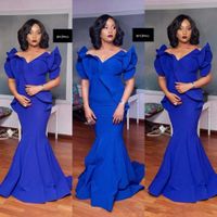 2018 Black Girls Royal Blue Mermaid Prom Dresses Plus Size abiti da sera economici abito da sera in raso di raso sudafricano