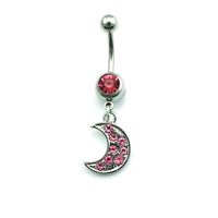 Popular! DIY New Design Wholesale Fashion Metal Silver Pink Rhinestone Moon Belly Button Rings For Women Body Jewelry