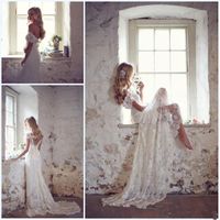 2019 spets brudklänningar matchad båge vit elfenben skräddarsydd elegant strand bröllopsklänningar beaded cap ärm v-neck court train