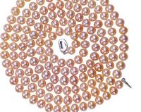 8-9 mm colar de pérolas cor de rosa rodada multicamadas 180 mm de comprimento colar de pérolas camisola cadeia