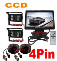 2 x 24V IR Vattentät CCD-omvänd parkeringskamera 4PIN + 7 "LCD-skärmbilvagnsbilar Bakifrån Kit gratis 2x 10m videokabel