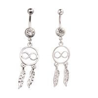 Lucky 8 Dream Catcher Feather Rhinestone Piercing Belly Button Navel Ring Barbell Piercing Indiano