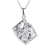 Collar de diamante austriaco Magic Love Cube Crystal Cubic Zircon 925 Colgante de plata esterlina Collares para vestidos de boda Conjuntos Fiesta