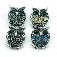 Fashion 18mm Snap Buttons 4 Color Rhinestone Owl Charms Meta...