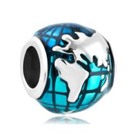 Émaillé Blue Earth Shaped Charm européenne chanceux en Grand Trou Métal Perle en gros Diapo Fit Pandora Bracelet