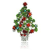 Moda Prata Cor Metal Broches Pins Red Strass Christmas Tree Tree Broche Roupas Decoração de Natal Presente Jóias