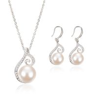 Silver Pearl Necklace Earrings Jewelry Sets For Women Fashion Party Jewlry Newest 2015 Bride Jewelry Sets CAL1084A